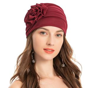 이슬람 패션 솔리드 컬러 여성 Hijab Turban 비니 모자 Wth 꽃 Chemo Headwear 탄성 머리 랩 모자