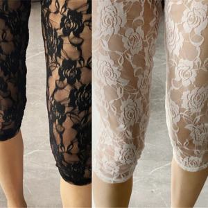 F42F Womens See Through Flower 레이스 카프리 레깅스 하이 웨이스트 속이 빈 메쉬 반바지 솔리드 베이직 쉬어 타이츠 크롭 팬츠