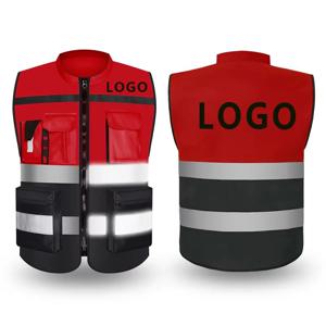 높은 가시성 반사 안전 조끼 멀티 포켓 맞춤형 로고 안전 조끼 건설 작업복 Hi Vis Workwear