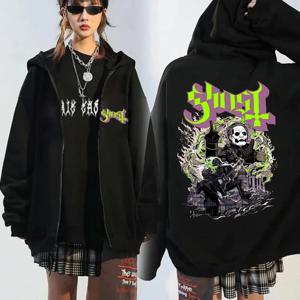 Vintage Ghosts Bands 7 인치 사탄 공황 앨범 그래픽 프린트 후드 지퍼 업 남성 의류 힙합 고스 스웨트 자켓