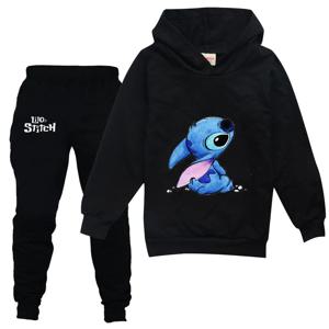 디즈니 릴로 스티치 아동 의류 세트 정장 소년 소녀 Tracksuits 어린이 브랜드 스포츠 정장 Stich 후드 티 하이틴 탑 바지 2Pcs 세트