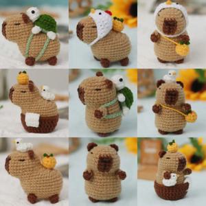 귀여운 초보자 크로셰 인형 동물 키트, 수제 크로셰 후크, 카피 바라 DIY 크로셰 키트, DIY 세트, 기니 돼지 털실 세트 키트