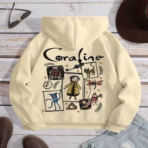 여성용 아늑한 Coraline 그래픽 후디 - 가을과 겨울에 딱 맞는 캥거루 포켓이 있는 캐주얼 드로스트링 풀오버