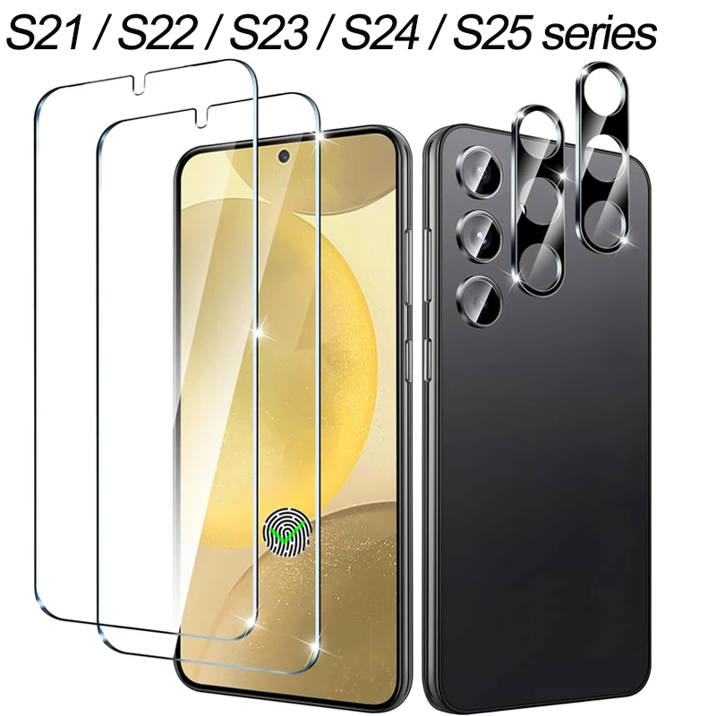 2+2 지문 스캔 유리필름 삼성 S25 S24 S23 S22 S21 화면보호필름 갤럭시 S25 울트라 카메라 보호필름 S24 FE 필름 삼성 S25 Samsung S25 Ultra Camera Protector Samsung S25 Glass