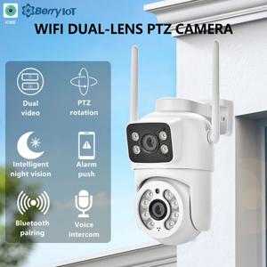 4MP 야외 방수 감시 카메라 듀얼 렌즈 듀얼 스크린 자동 추적 IP 비디오 Wifi PTZ 카메라 CCTV 양방향 오디오 ICSEE