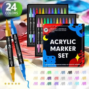 24/12 색상 듀얼 팁 아크릴 페인트 펜 마커 바위 그림 나무 캔버스 DIY 공예에 대 한 플라스틱 금속 미술 용품 ​​만들기