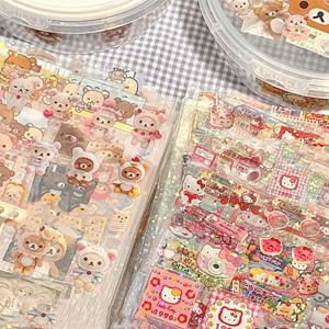 5pcs 헬로 키티 리락쿠마 만화 다이 커팅 스티커 귀여운 키티 고양이 깜박이 레이저 스티커 애니메이션 핸드북 재료 스티커