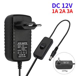 스위치가있는 12V 전원 공급 장치 어댑터 EU/US 플러그 충전기 변환기 AC 100-240V DC 12V LED 조명 변압기 드라이버 1A 2A 3A