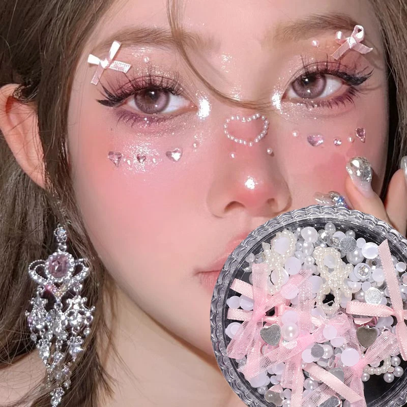 달콤한 얼굴 보석 장식 3D 활 사랑 크리스탈 나비 다이아몬드 얼굴 메이크업 DIY 라인 석 반짝이 임시 문신
