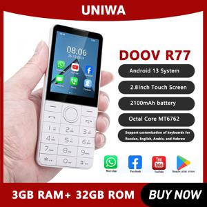 DOOV R77 4G 스마트 터치 스크린 카메라가 없는 2.8인치 키패드 휴대 전화 3GB+32GB 2100mAh Android 13 Whatsapp 히브리어 키보드