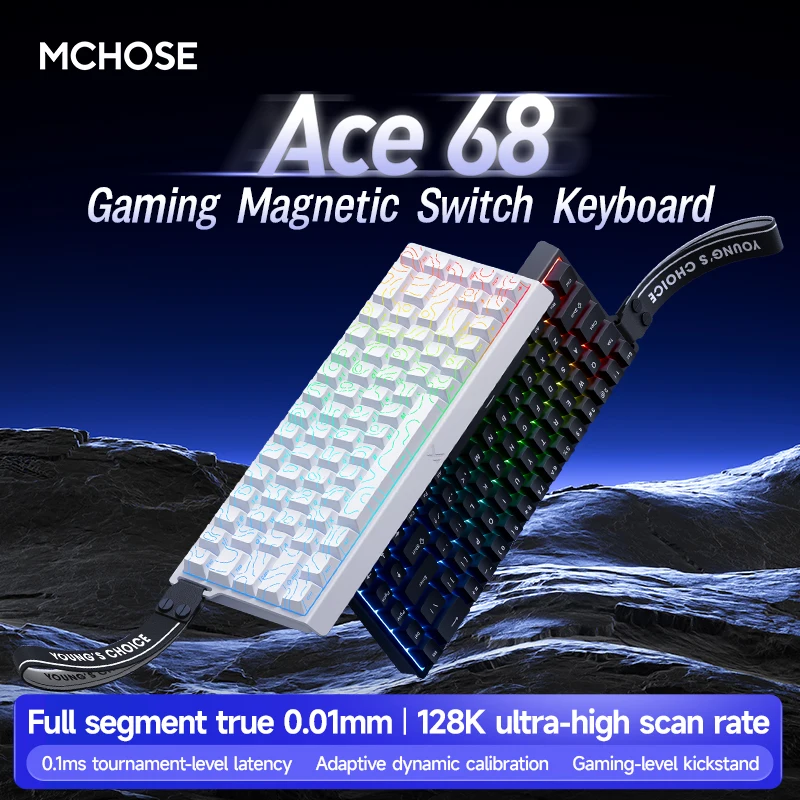 ACE60 MCHOSE ACE68 자기 키보드 기계식 유선 프로 게임용 0.01mm RapidTrigg 8000Hz SOCD/Rs 0.125ms 128K 샘플링 속도