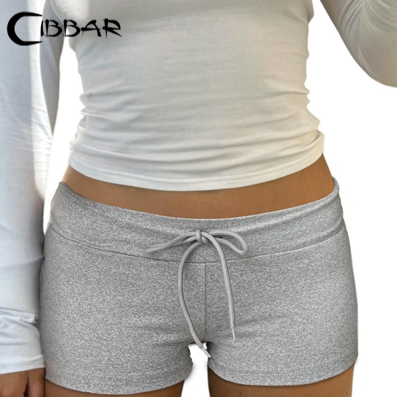 CIBBAR streetwear 기본 솔리드 반바지 여름 레이스 업 로우 라이즈 스키니 핫 섹시한 반바지 여성 캐주얼 의류 y2k 미적 빈티지