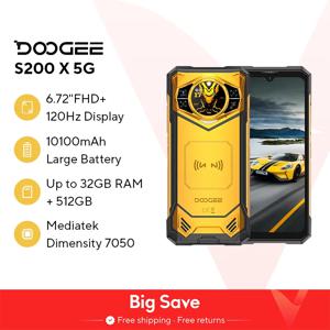 월드 프리미어 DOOGEE S200 X 5G 견고한 휴대폰 12+512GB 스마트폰 6.72인치 FHD+120Hz IPS 화면 크기 7050 10100mAh 배터리 33W