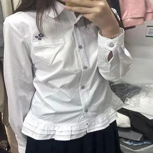 한국어 스타일 대학생 레이스 셔츠 여성의 새로운 이른 봄 디자인 아름다운 긴 소매 탑 버튼 업 캐주얼 루즈 피트