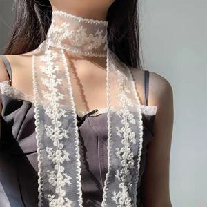 150/200cm 긴 여성 레이스 좁은 스카프 우아한 레이스 꽃 리본 스카프 사무실 레이디 손목 머리띠 Foulard 스키니 Neckerchief