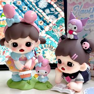 정품 새 아기 Zoraa X Sanrio 캐릭터 공동 서명 로밍 좋은 시간 시리즈 블라인드 박스 귀여운 Kuromi Hellokitty 액션 피규어 장난감