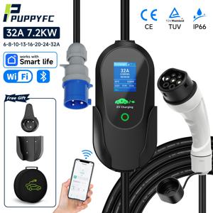 Puppyfc 휴대용 EV 충전기 7.2KW 32A Type2/Type1 고속 충전 케이블 IP66 과부하 보호 전기 자동차 용 WiFi 제어