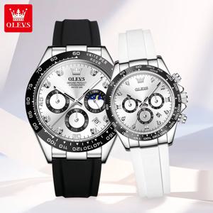 OLEVS 패션 오리지널 브랜드 Moon Phase 로맨틱 커플 시계 남자와 여자를위한 방수 쿼츠 시계 빛나는 세 눈 다이얼