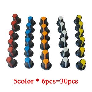 30 개/몫 전위차계 손잡이 15X17mm 6mm WH148 전위차계 B10K 색상 손잡이 캡 노란색 주황색 파란색 흰색 빨간색 5 값 * 6PCS = 30PCS
