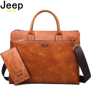 JEEP BULUO 브랜드 고품질 14 인치 노트북 비즈니스 가방 남성 서류 가방 핸드백 가죽 사무실 대용량 가방 세트