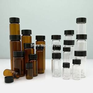 20 개/몫 3ml 5ml 10ml 15ml 20ml 30ml 40ml 50ml (투명/갈색) 플라스틱 뚜껑 스크류 캡이있는 유리 씰 병 시약 샘플 튜브