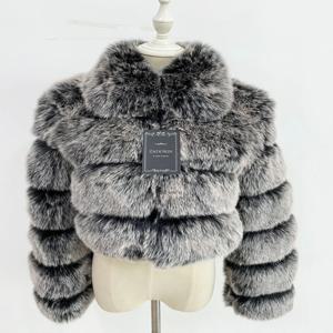 자 도린 탑 패션 자른 모피 탑 가짜 여우 모피 코트 여성 모피 칼라 겨울 모피 코트 여성 털이 모피 자켓