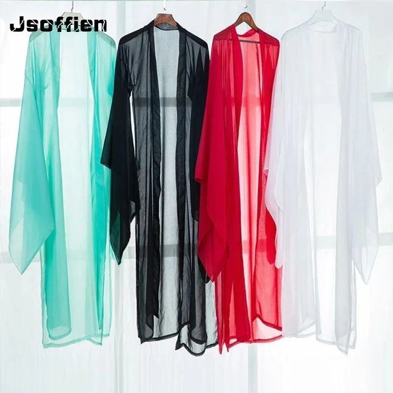 전통 Hanfu 외투 성인 쉬폰 카디건 망토 중국어 Ancinet 요정 의상 대형 슬리브 블라우스 민속 무용 의류