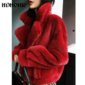 HDHOHR 여성용 100% 리얼 밍크 모피 코트, 필수 천연 밍크 코트, 짧은 크리스마스 레드 아우터, 겨울 재킷, 2025 신상 패션