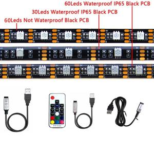USB LED 스트립 빛 5V RGB 방수 블랙 PCB 5050 0.5m 1m 2m 3m 4m 5m Led 스트립 빛 테이프 PC TV 백라이트 원격 컨트롤러