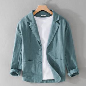 남성용 비즈니스 캐주얼 린넨 블레이저, 심플한 더블 버튼, 얇은 남성 정장 재킷, Y803, 용수철 가을, 좋은 품질