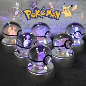 포켓몬 3D 크리스탈 공 피카추 Gengar Mew Mewtwo 인형 램프베이스 Pokeball 3D 포켓몬 유리 공 동상 어린이 생일 선물