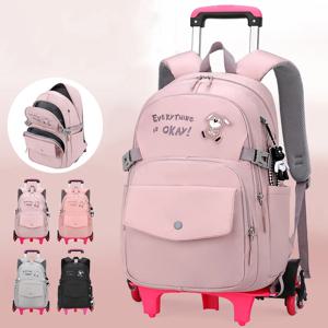 소녀를위한 학생 배낭 바퀴가있는 어린이 학교 가방 트롤리 배낭 귀여운 Schoolbag 롤링 바퀴 달린 배낭 책 가방