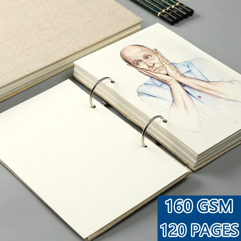 레트로 나선형 스케치북 리넨 하드 커버 120 페이지 160GSM 리필 형 노트북 미술 Drwaing 편지지 학교 용품