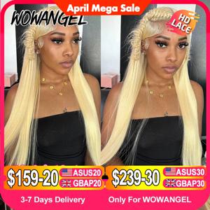 Wow Angel 613 Blonde 여성용 HD 레이스 풀 프론트 가발, 스트레이트 인모 가발, 미리 뽑은 딥 이별 브라질 헤어, 13X6