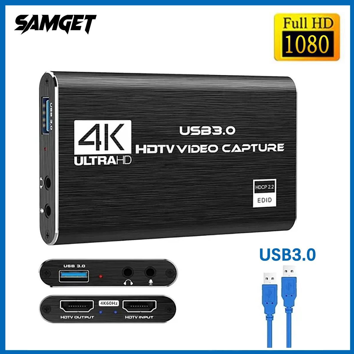 4K HDMI 호환 USB 3.0 비디오 캡처 카드 OBS 캡처 게임 카드 용 1080P 60fps HD 비디오 레코더 그래버 라이브 4K SAMGET