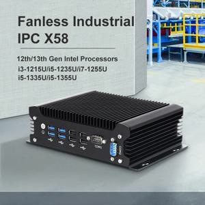 팬리스 산업용 미니 PC 13세대 인텔 코어 i7 1355U 1255U DDR5 M.2 SSD 2x COM RS232 2x LAN 8x USB WiFi SIM 4G LTE Windows Linux