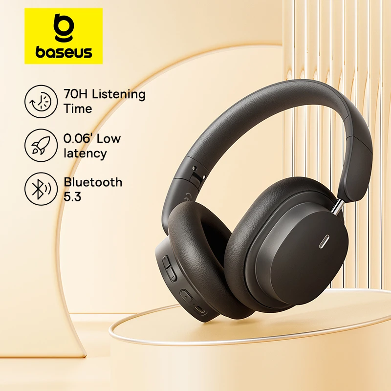 Baseus Bowie D05 무선 헤드폰 3D 공간 오디오 이어폰 Bluetooth 5.3 헤드셋 40mm 드라이버 접이식 오버 이어 헤드폰 70H