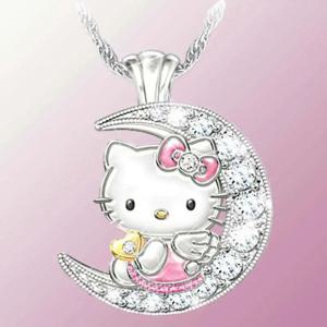 새로운 Sanrio 헬로 키티 애니메이션 합금 귀여운 카와이 크리 에이 티브 문 스타일 새끼 고양이 목걸이 만화 간단한 어린이 펜던트 휴일 선물