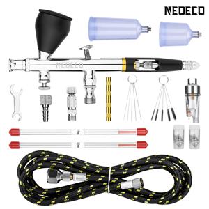 NEOECO NCT-SJ83RS1 듀얼 액션 에어 브러시 9cc 1/3 oz 유체 컵 빠른 제거 에어 캡 노즐 중력 피드 (액세서리 포함)