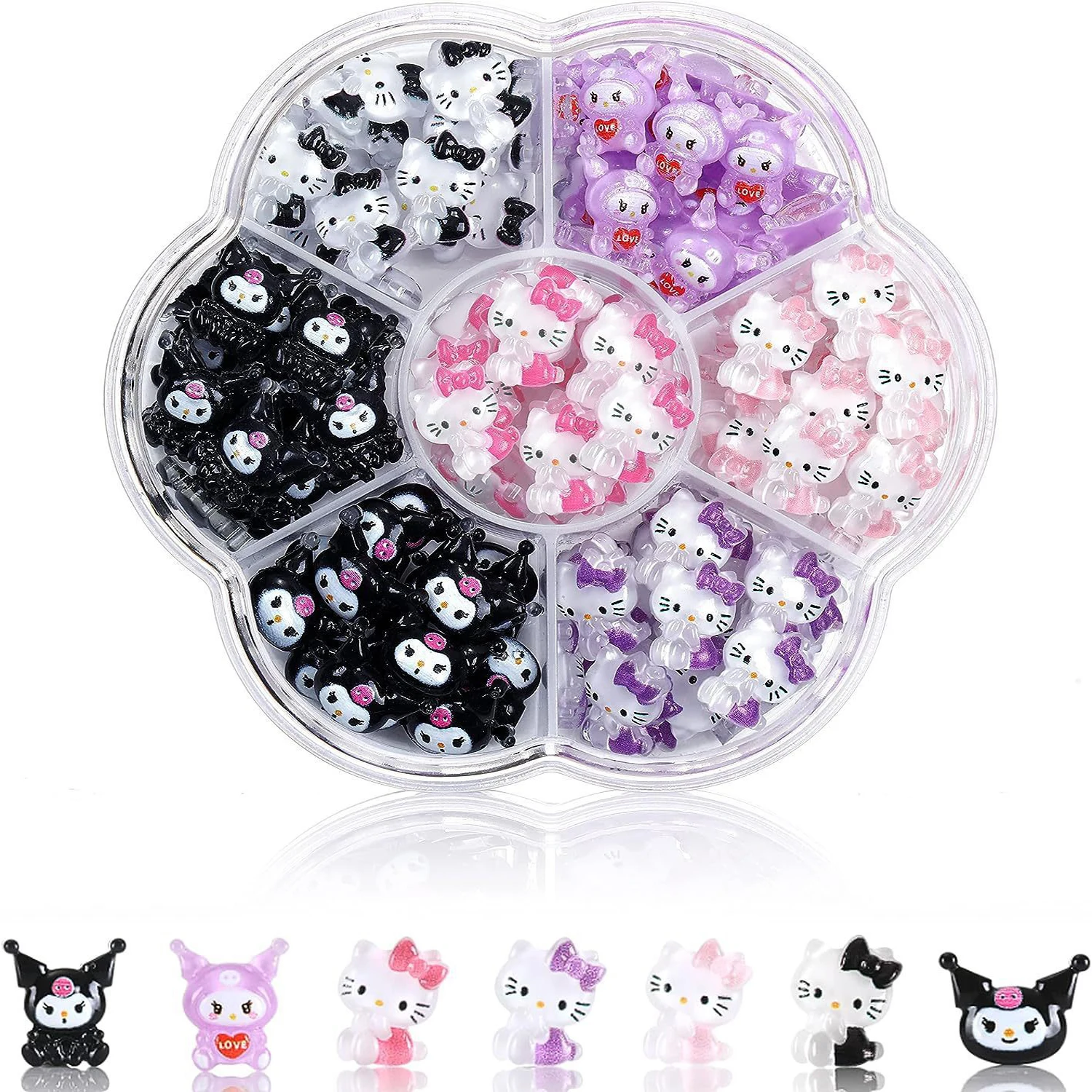Sanrio 네일 참 헬로 키티 디자인 네일 아트 Diy 미니 라인 석 플랫 백 참 공예 돌 매니큐어 네일 참 70PCS