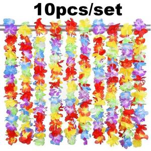 10 개/대 하와이 파티 Leis 꽃 화환 화환 하와이 목걸이 Torpil Hawai 꽃 농가 장식 하와이 직물