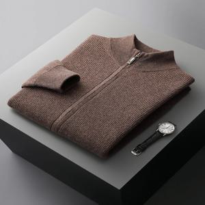 ADDONEE 남성용 지퍼 가디건, 모크넥 두꺼운 캐시미어 스웨터, 100% 메리노 울 니트웨어, 스마트 캐주얼 스웨터 코트, 가을 겨울