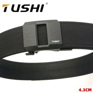 TUSHI 브랜드 4.3CM 와이드 더블 레이어 강화 자동 버클 훈련 빠른 교수형 권총 벨트 망 나일론 야외 레저