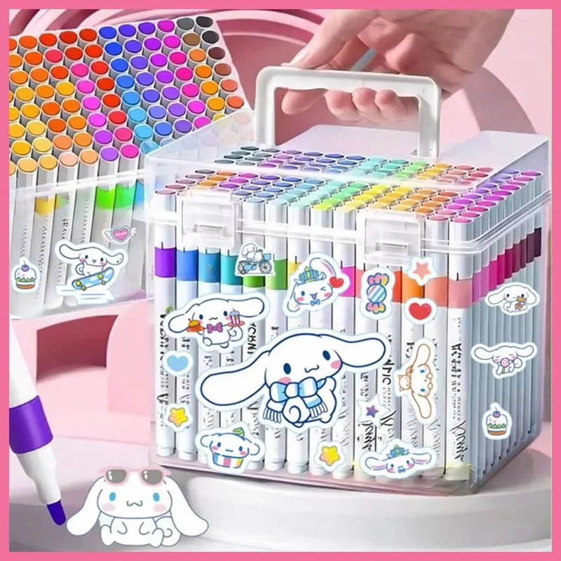 Sanrio Cinnamoroll 만화 아크릴 마커 유치원 학생을위한 페인트 브러시 종이 꽉 쌓을 수있는 어린이 컬러 펜 세트