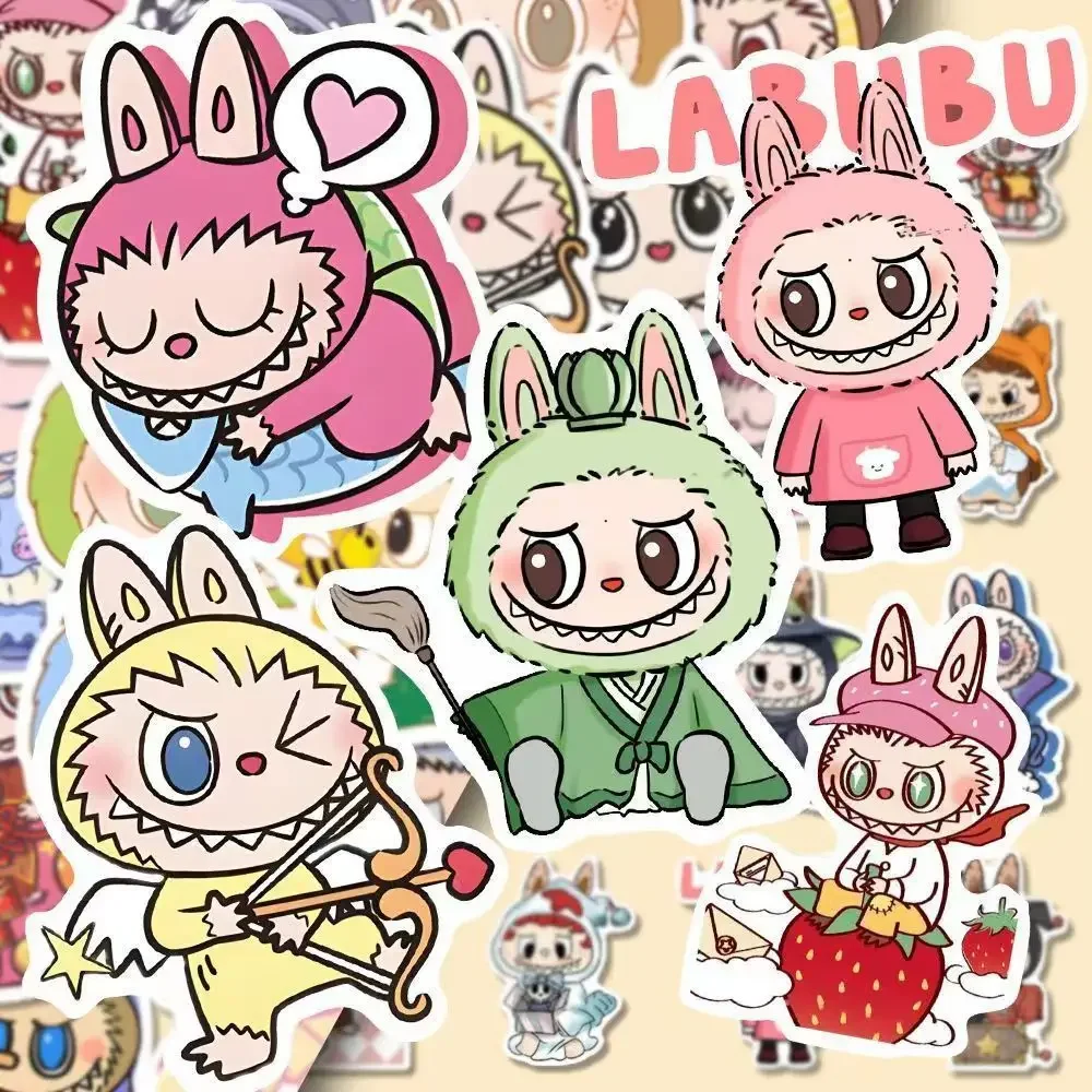 80PCS 아이들을위한 귀여운 만화 Labubu 스티커 낙서 스케이트 보드 노트북 물병 오토바이 Kawaii 스티커 장난감 데칼