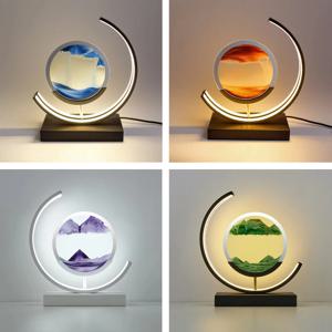 LED 야간 조명 이동 모래 아트 테이블 램프 Quicksand Sandscape 3D 모래 시계 머리맡 램프 흐르는 모래 그림 홈 장식 선물