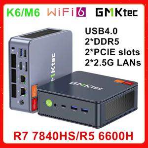 GMKtec Nucbox 미니 PC 게이머 K6 M6 AMD Ryzen 7 7840HS R5 6600H USB4 2*DDR5 2*PCIE 2*2.5G NUC 데스크탑 컴퓨터 Windows 11 WiFi6E