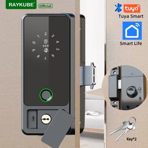 RAYKUBE G18 Tuya 블루투스 스마트 문짝 잠금 장치, 지문 전자 디지털 잠금 앱, IC 카드, 비밀번호 잠금 해제, 강철 및 목재 문짝