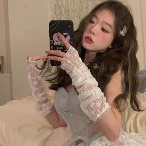 여름 긴 레이스 속이 빈 핑거리스 장갑 패션 운전 승마 팔 커버 여성 안티 uv 슬리브 초박형 선 스크린 장갑