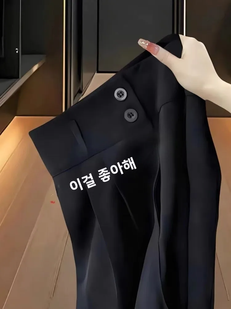 슬림 와이드 레그 팬츠 여성 여름 얇은 하이 웨이스트 전문 정장 바지 스트레이트 캐주얼 블랙 바닥 길이 바지